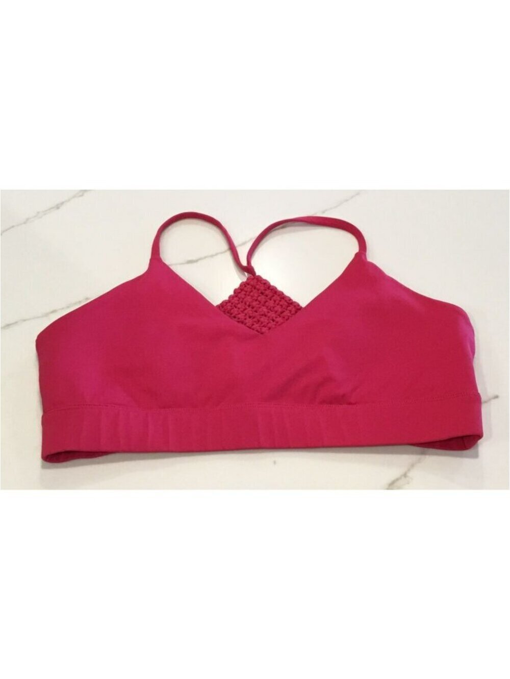Carbon38 Macrame "bralette" sports bra in Hibiscus pink. Size Large